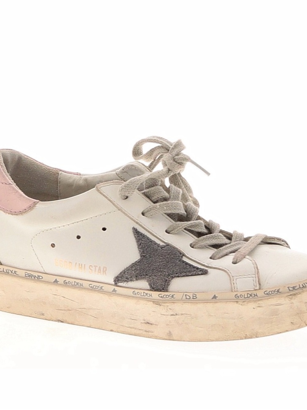 Golden Goose Women's White Leather Sneaker with Gray Star and Pink Heel